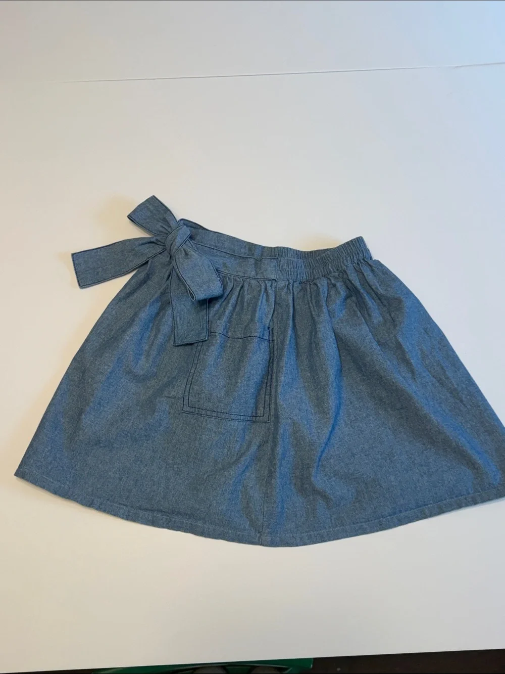 Girls' Denim-Look Bow Front Skirt in Blue